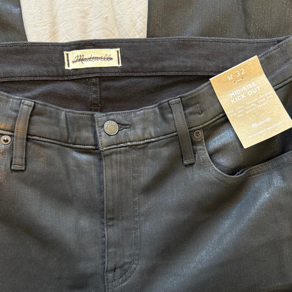 madewell kick out crop jeans in true black wash: coated edition nn472 size 32 - Picture 7 of 7